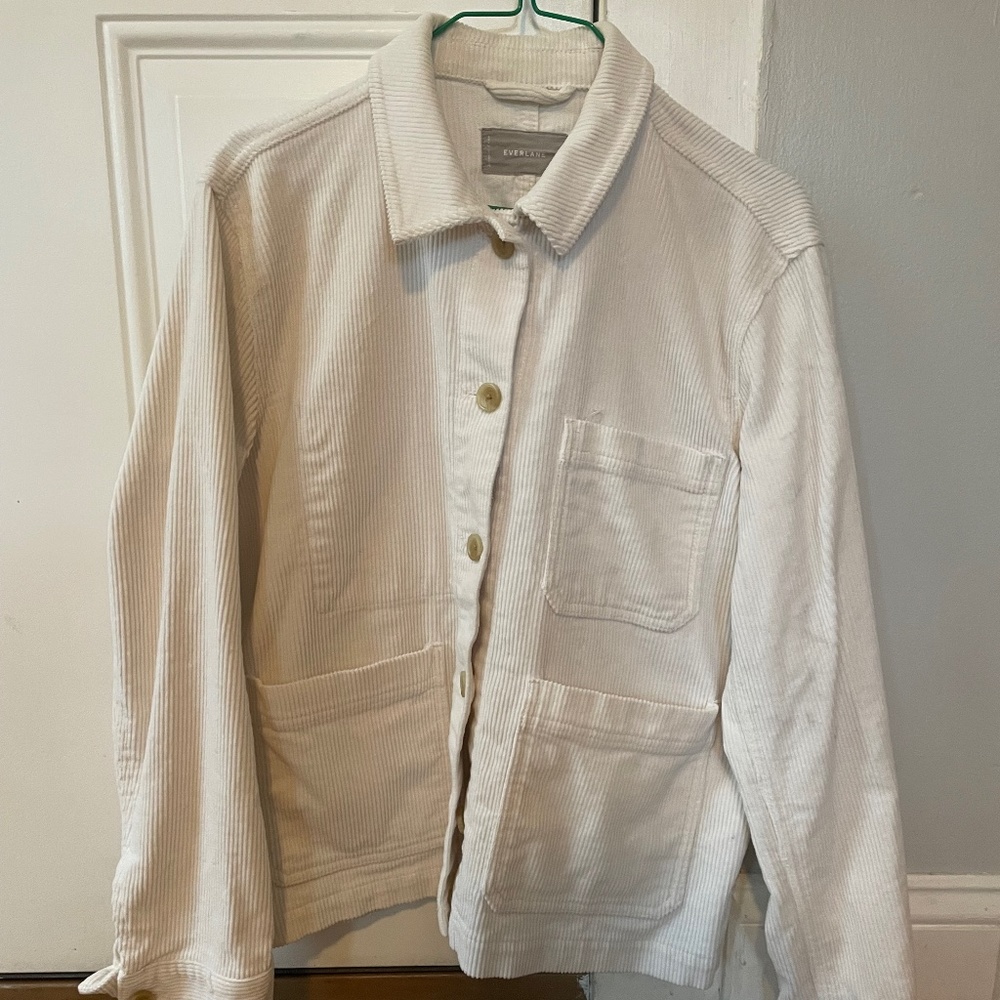 Everlane white corduroy button down shirt jacket